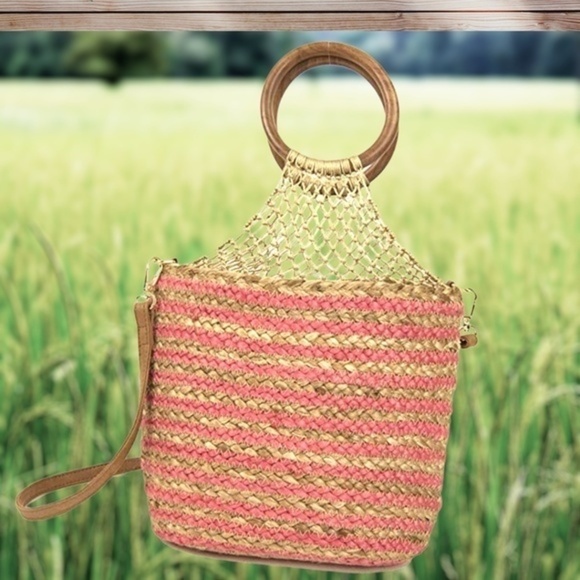 NANETTE LEPORE Clementine Handmade Striped Woven Jute Wood-Handle Bucket Bag - Picture 2 of 14